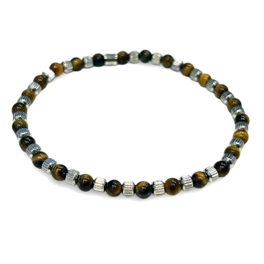 Texture Steel & Gemstone Stretch Bead Bracelet