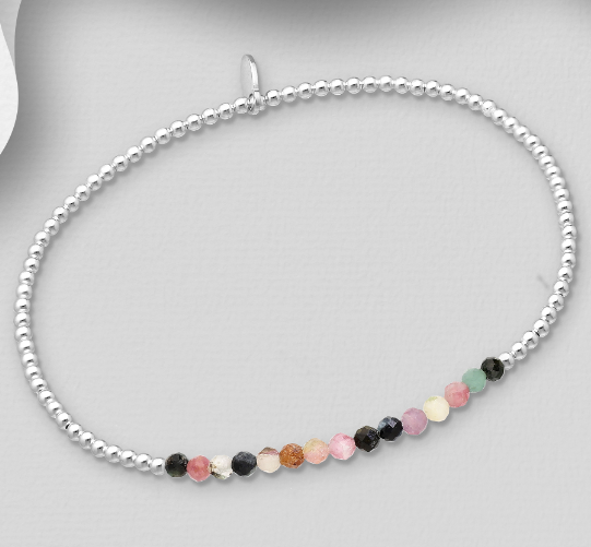 Gemstone Silver Stretch Bracelet