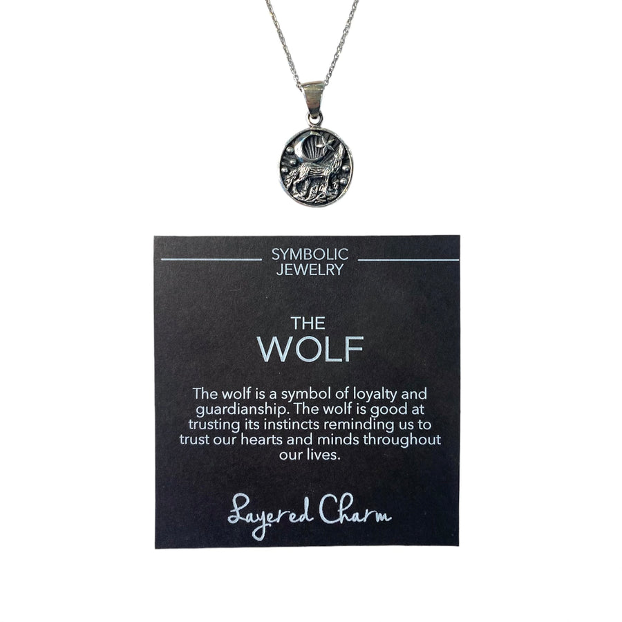Wolf and New  Moon Necklace