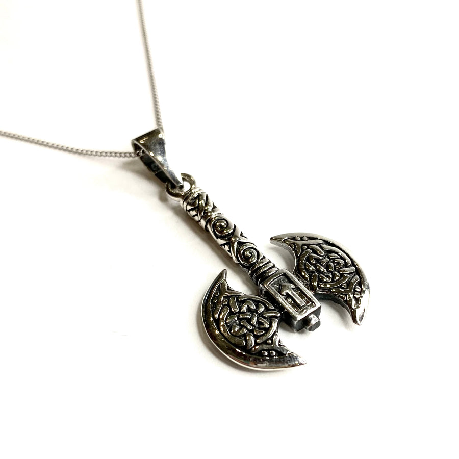 Sterling Silver Viking Double Axe Necklace