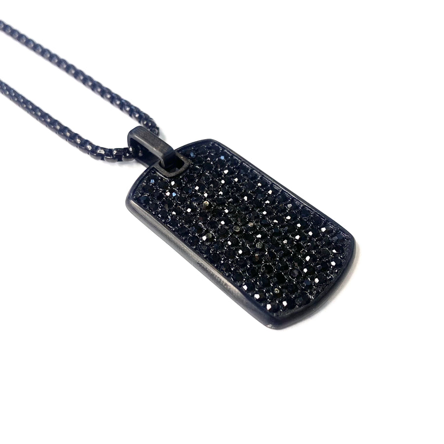 Steel CZ Encrusted DogTag Necklace