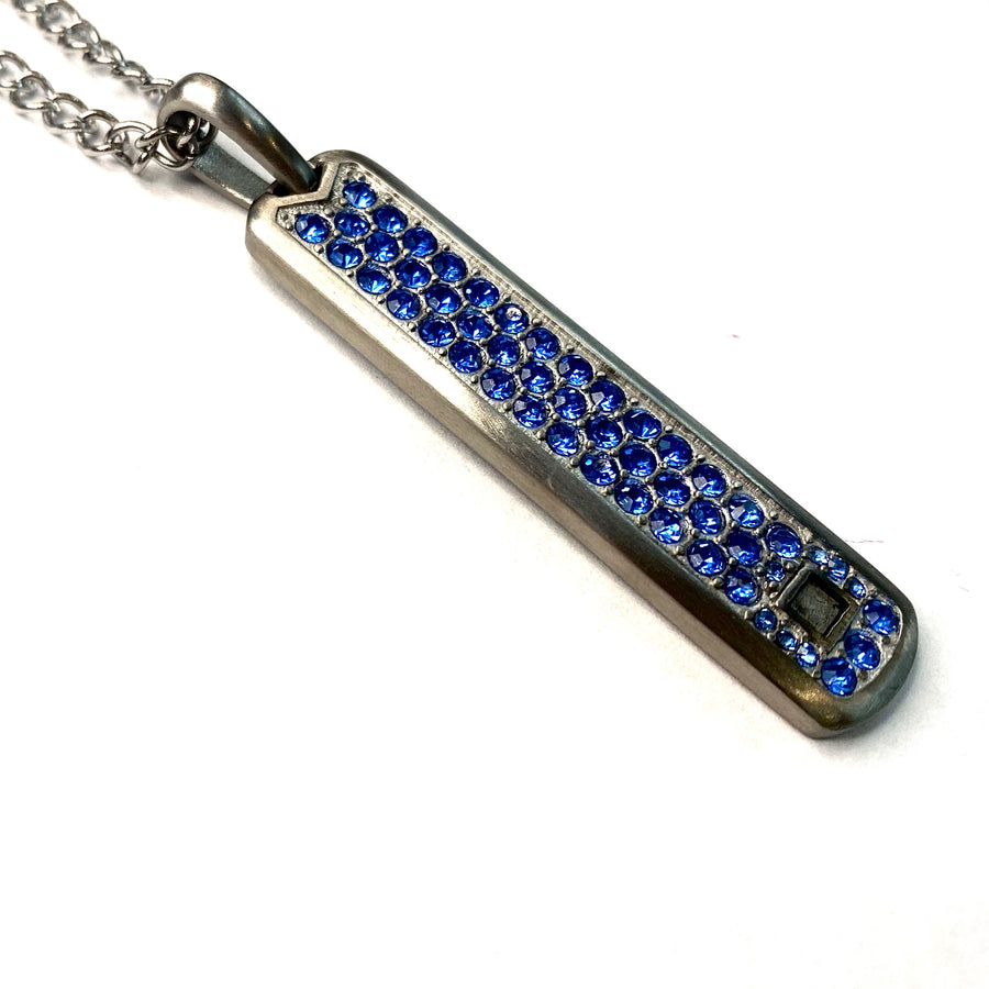 S.S. Thin Blue CZ Dogtag Necklace