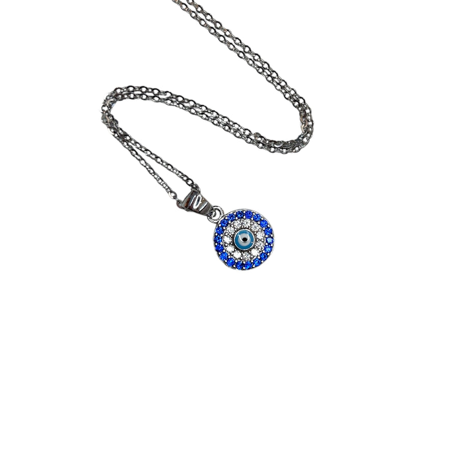 Round CZ Evil Eye Necklace 9mm