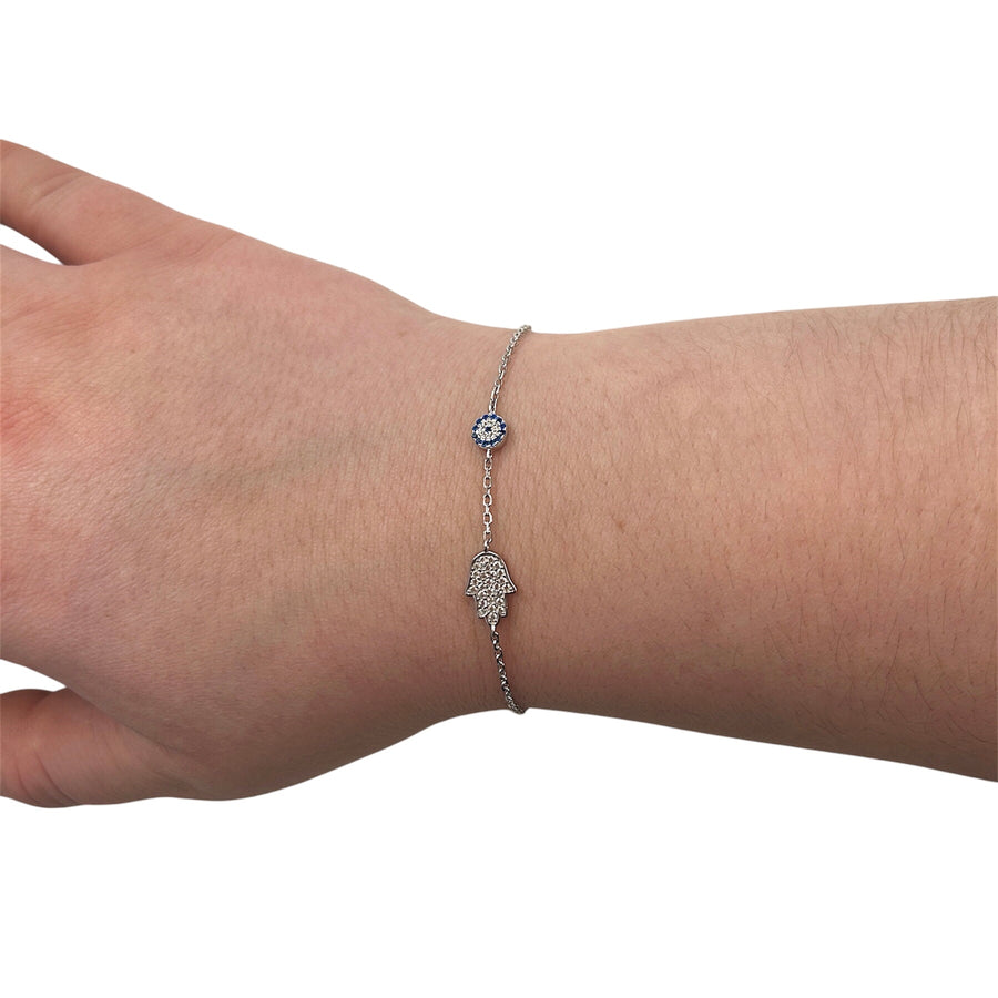 CZ Hamsa Evil Eye Chain Bracelet