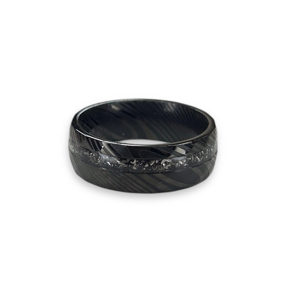 Steel  Damascus-Pattern Off-Set Ring