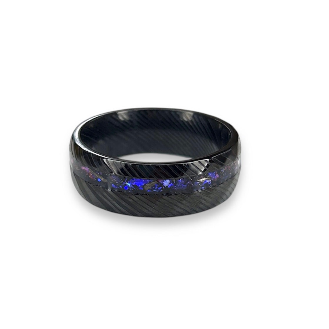 Steel  Damascus-Pattern Off-Set Ring
