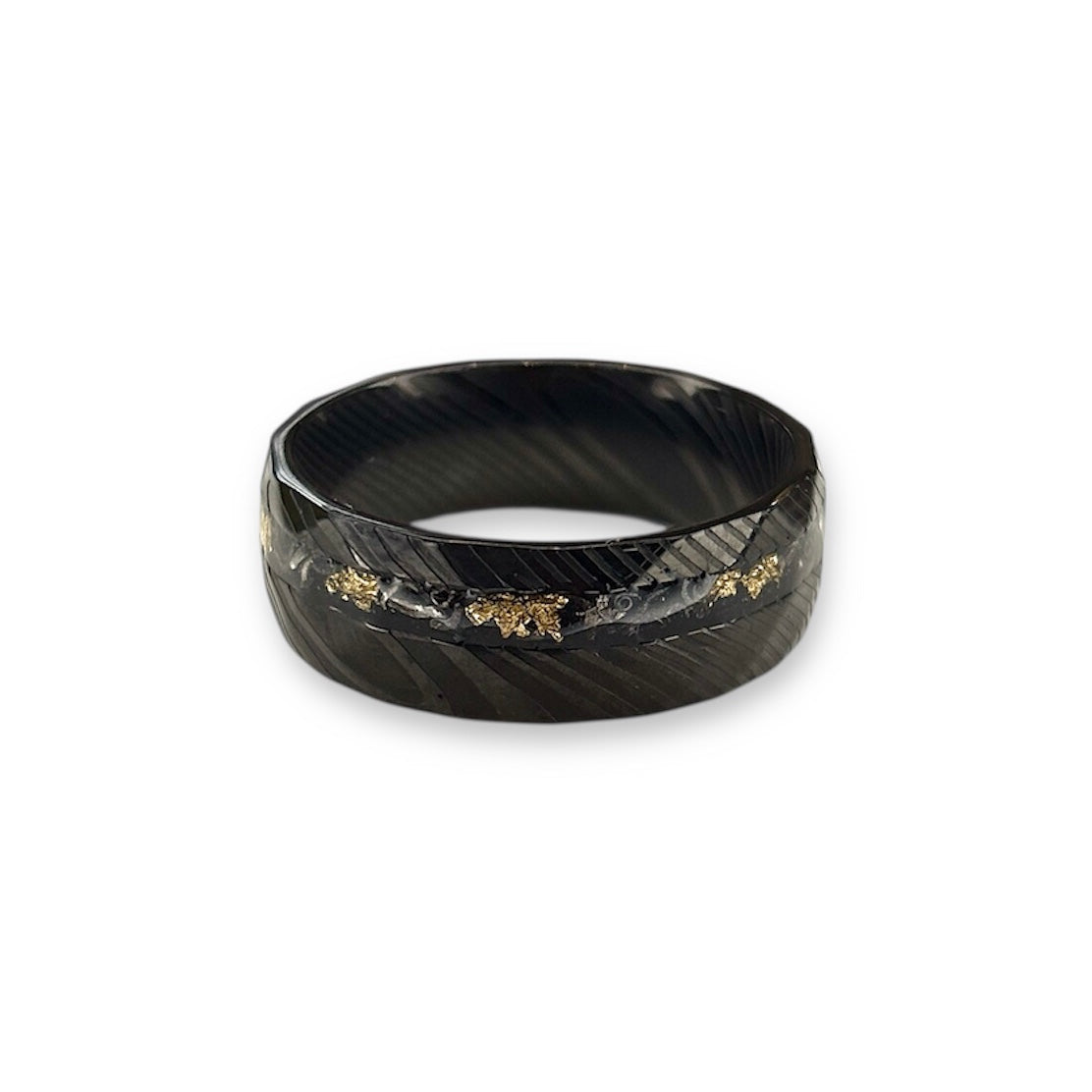 Steel  Damascus-Pattern Off-Set Ring