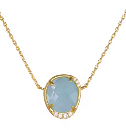 Facetted Aquamarine with CZ Necklace