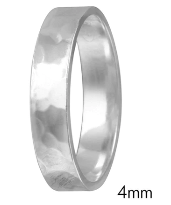 Hammered Flat Silver Ring 4mm