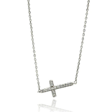 Medium CZ Sideways Cross Necklace