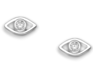 Silver CZ Evil Eye Stud Earrings