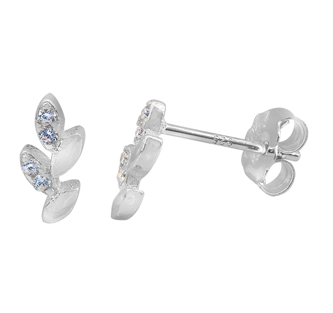 Short CZ Leaf Stud Earrings