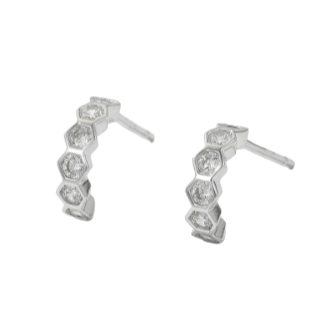 CZ Honeycomb Half Hoop Earrings