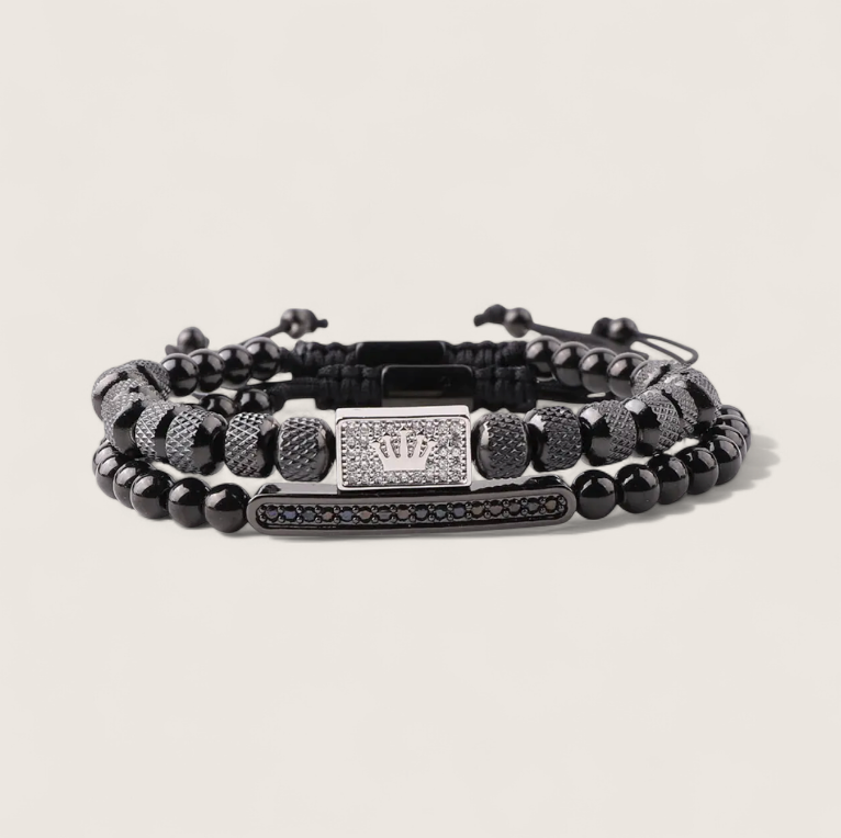 The Crowned Pair- Steel Double Bracelet