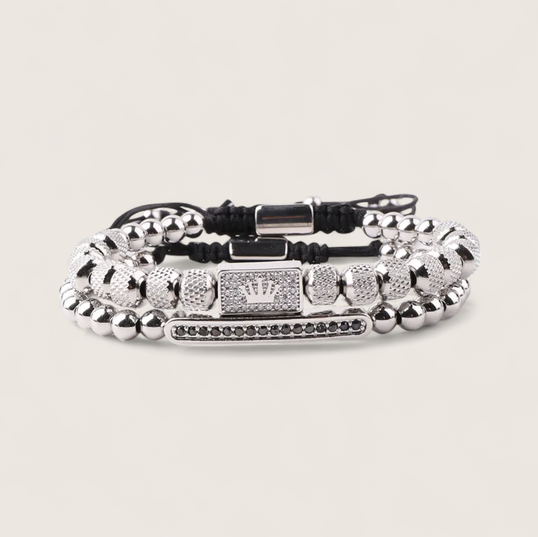 The Crowned Pair- Steel Double Bracelet