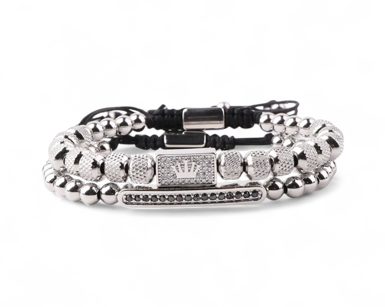 The Crowned Pair- Steel Double Bracelet