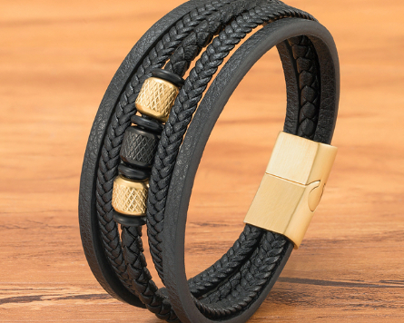 Textured Bead Leather Bracelet