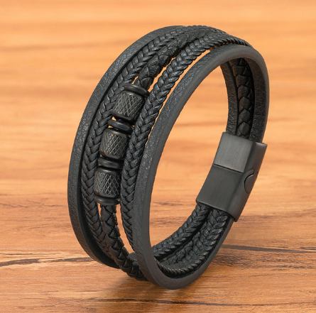 Textured Bead Leather Bracelet
