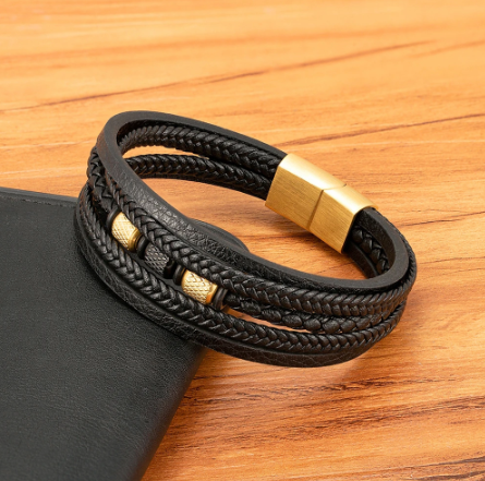 Textured Bead Leather Bracelet