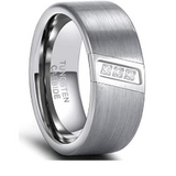 Diagonal Triple CZ Tungsten Ring