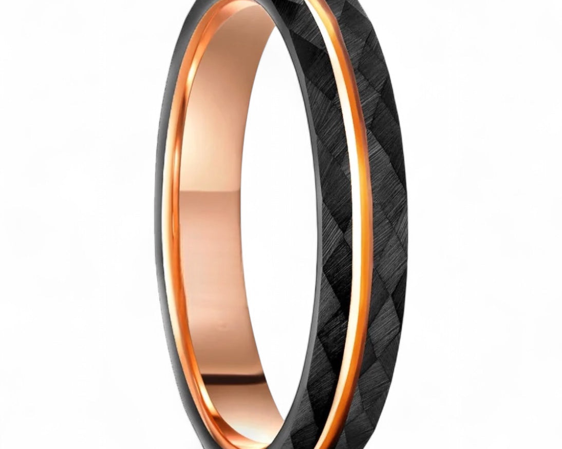 The Ember Line – Black & Rose Gold Tungsten Ring
