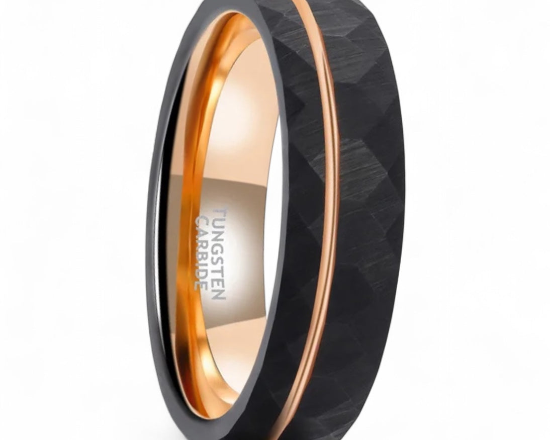 The Ember Line – Black & Rose Gold Tungsten Ring