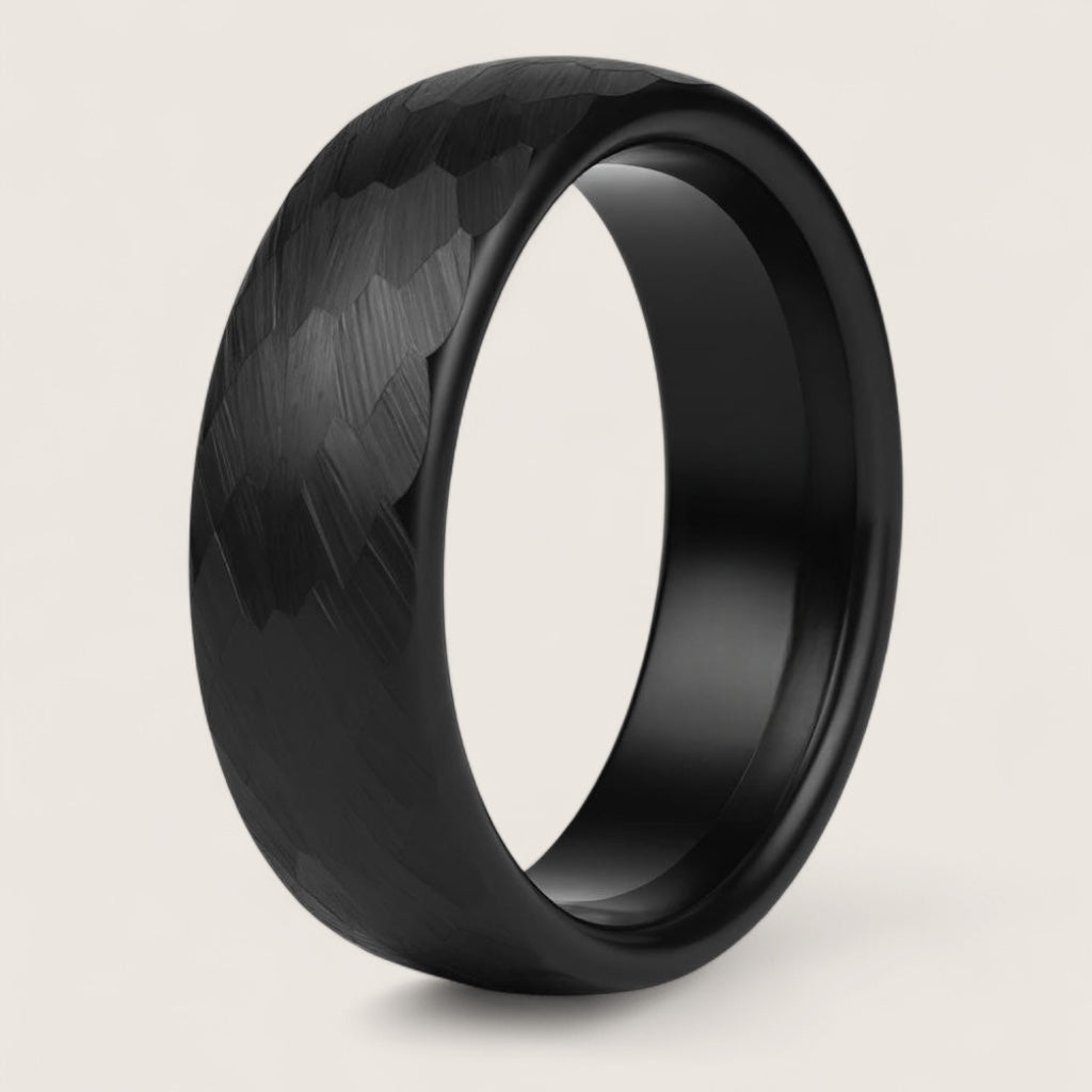 The Obsidian Edge – Diamond-Cut Tungsten Ring