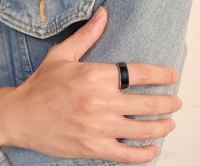 Black Dome with Silver Edge Tungsten Ring