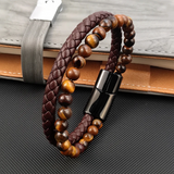 Leather and Tiger Eye Bead Bracelet