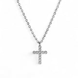 Steel Small CZ Cross Necklace