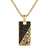 Black Diagonal CZ Dogtag Necklace