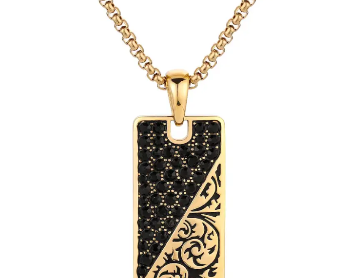Black Diagonal CZ Dogtag Necklace