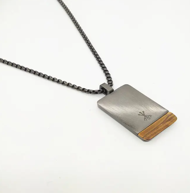 Brushed Steel Dogtag With Stone Necklace