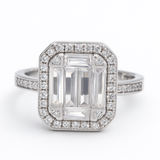 The Regal Radiance – Emerald-Cut Halo Ring