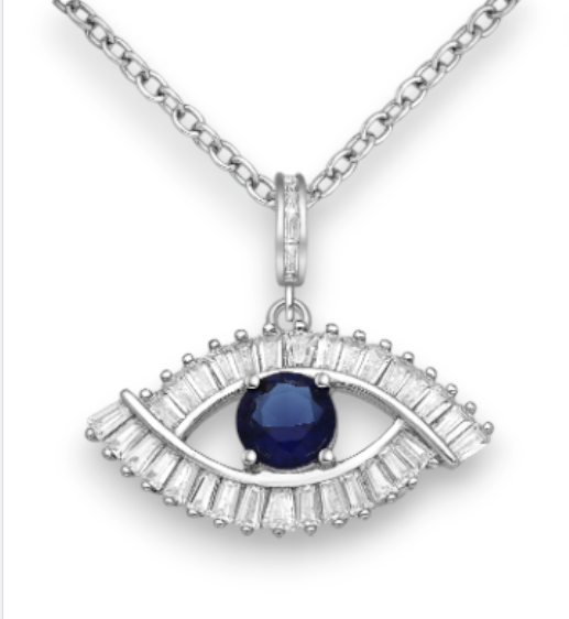 CZ Baguette Evil Eye Necklace