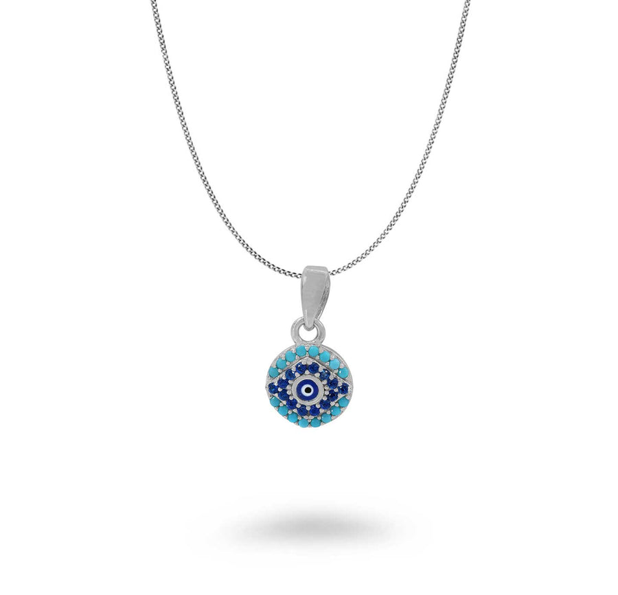 Blue CZ Round Evil Eye Necklace