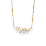 Olive Whisper – Silver CZ  Leaf Necklace