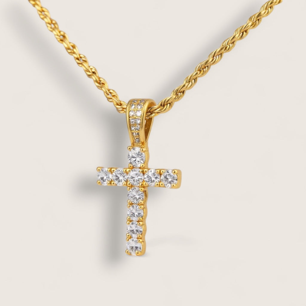 The Luminous Cross – Steel CZ Necklace