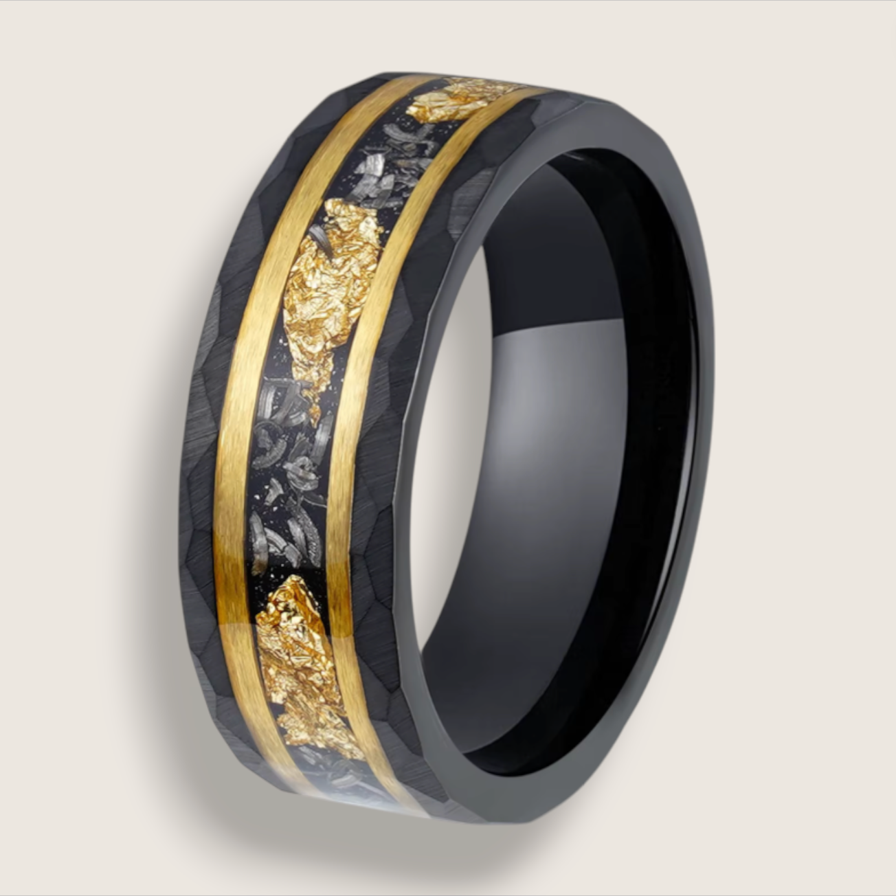 Precious Leaf & Crushed Meteorite Tungsten Ring