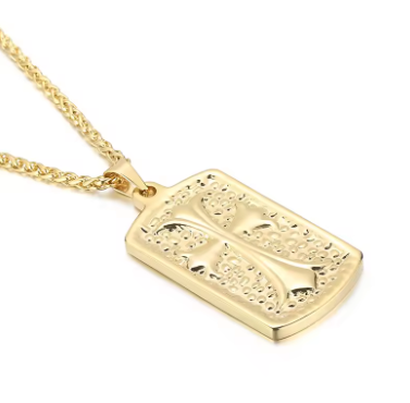 Hammered Cross Dogtag Necklace