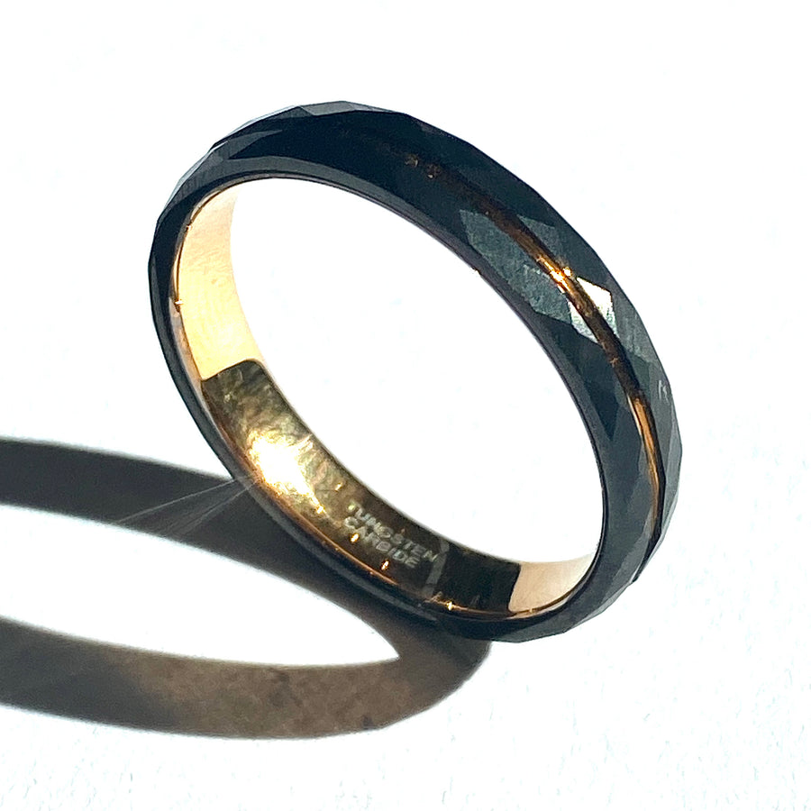 Diamond Design Black and Rose Gold Tungsten Ring