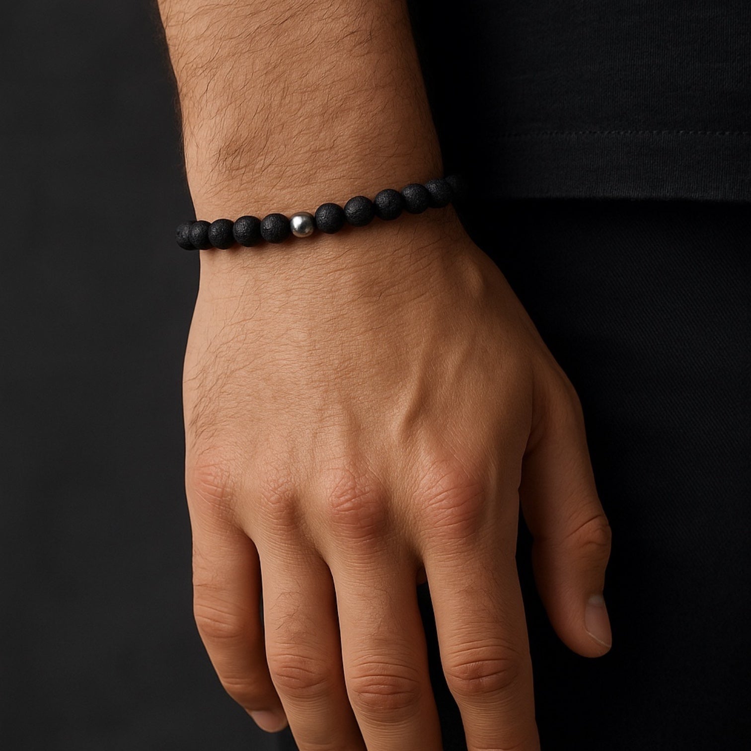 Lava Rock Stone Stretch Bracelet Layered Charm