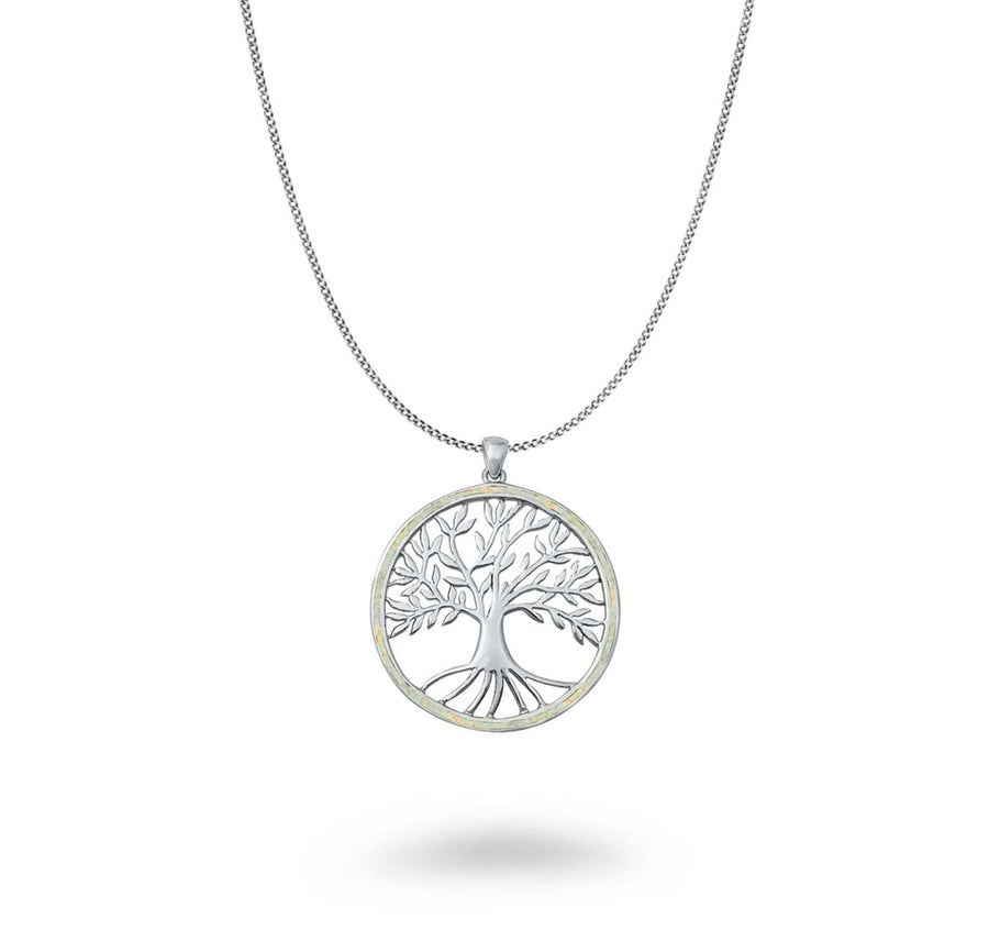 Large Opal Halo Tree of Life Necklace