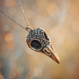 The Echoed Flight – Raven Skull Necklace