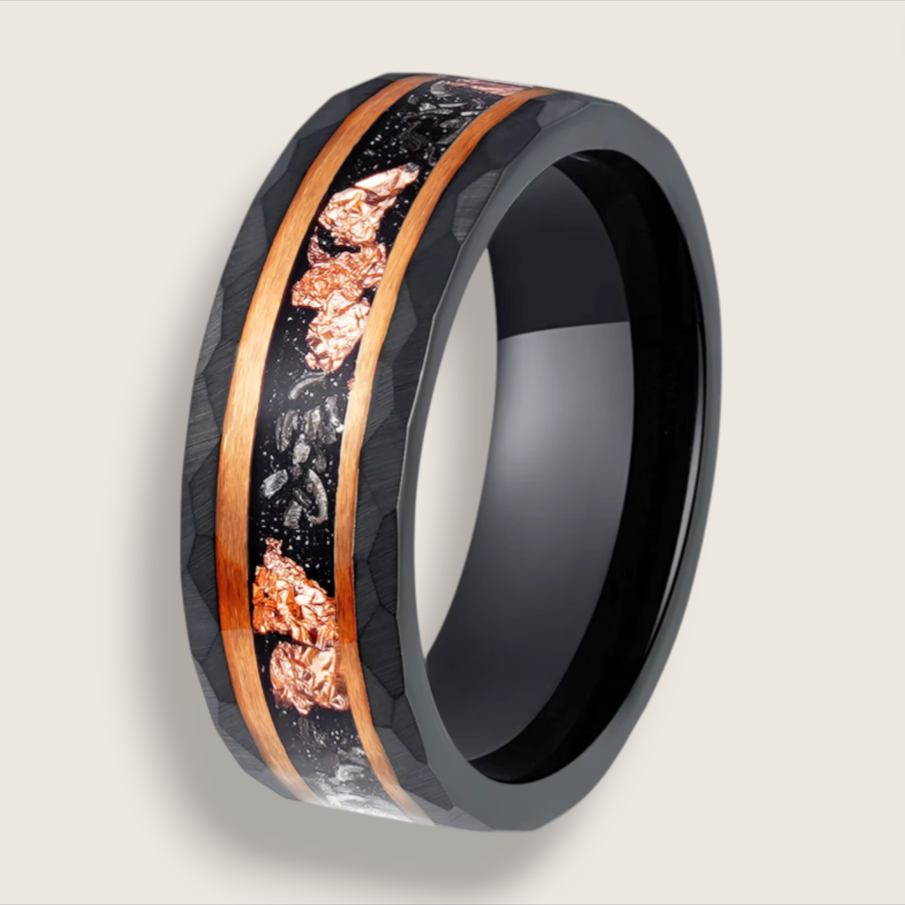 Precious Leaf & Crushed Meteorite Tungsten Ring