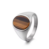 Steel Gemstone Oval Signet Ring