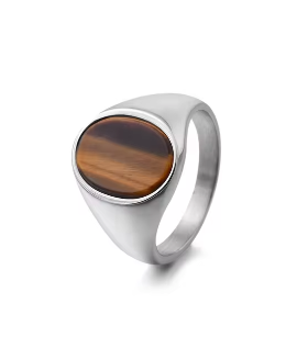 Steel Gemstone Oval Signet Ring