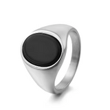 Steel Gemstone Oval Signet Ring