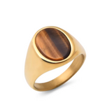 Steel Gemstone Oval Signet Ring