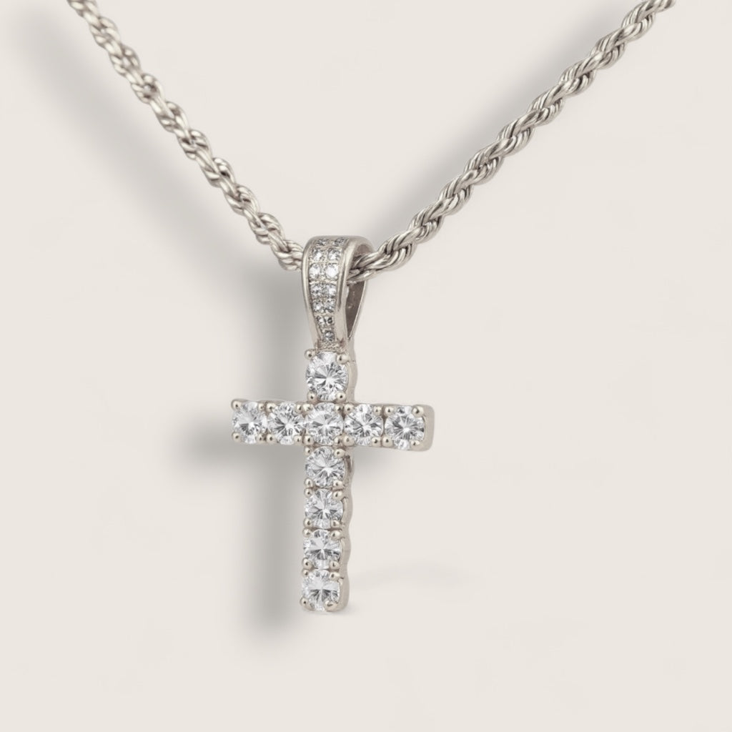 The Luminous Cross – Steel CZ Necklace